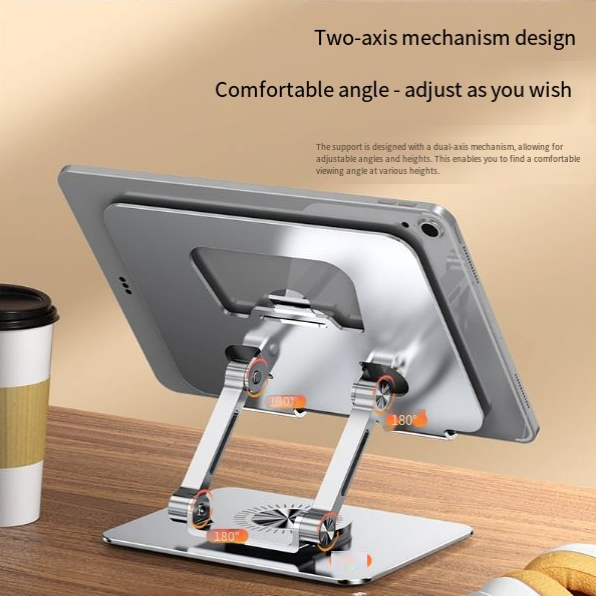 Silver 360° Rotatable Tablet Stand Holder, Adjustable Foldable Desktop Phone Stand, Compatible with 4.7-12 Inch Devices