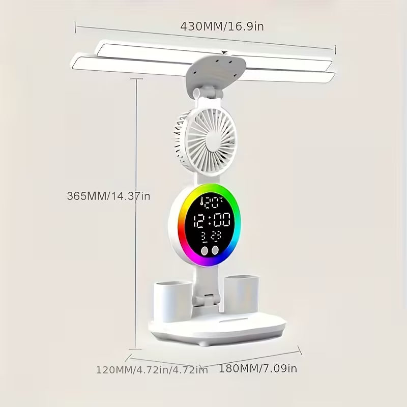 Smart Touch Dual Head Desk Lamp with USB - RGB Color Changing, Dimmable Brightness, Built-in Fan and Night Light