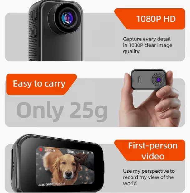 1080P Thumb Action Camera – Compact Clip-On Body Cam for Sports, Outdoor Activities, Work, Travel, Pet Walking & Vlogs