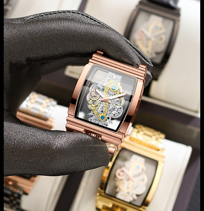 Men's Punk Barrel-Shaped Leather Analog Quartz Watch – Mechanical Style, Versatile for Party & Daily Wear, Great Birthday Gift