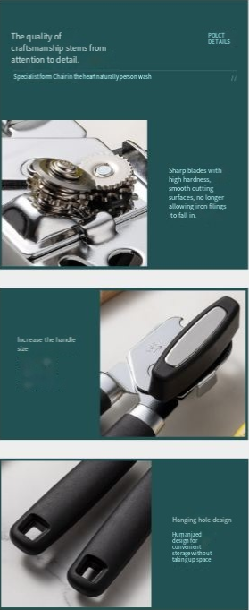 Black Stainless Steel Can Opener, Smooth Edge Manual Can & Bottle Opener with Soft Non-Slip Handle, Rust Proof Oversized Turn Knob, Multifunctional Kitchen Tool