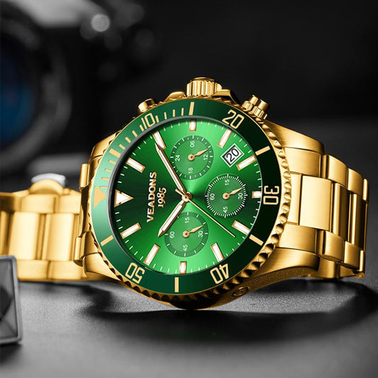 【dealsforyoudays】 Men's Luxury Dress Watch, Green Dial, 40mm Stainless Steel Strap, Rotating Quartz Analog, Waterproof Luminous Large Dial Boss Wristwatch summer business