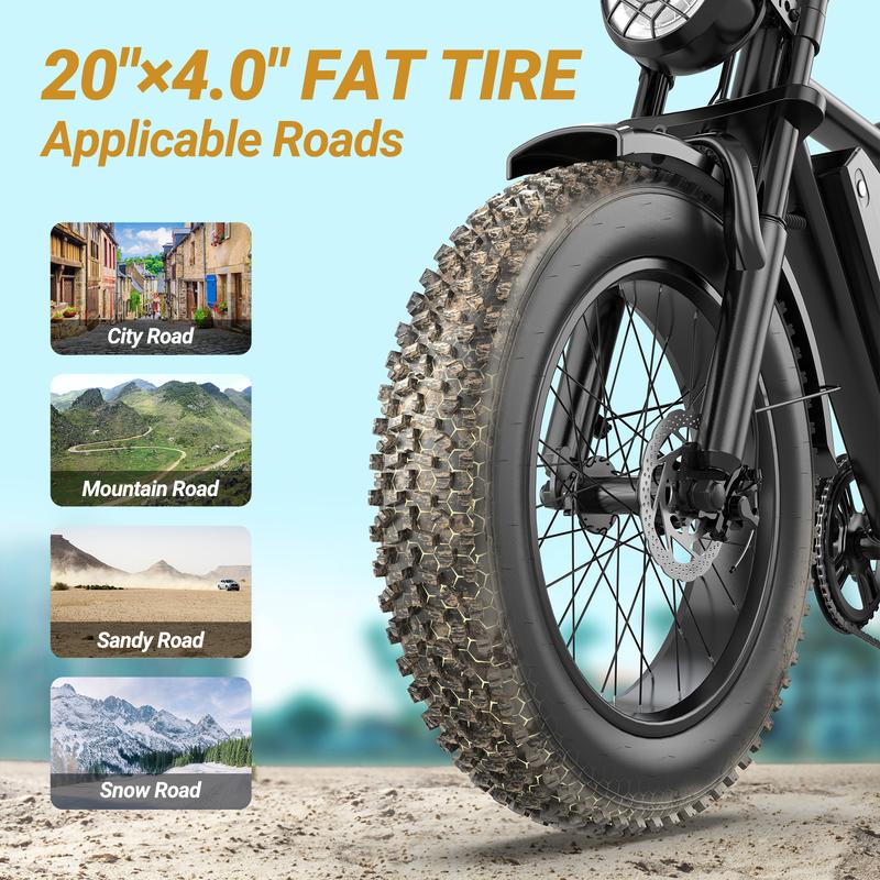 Electric Bike, Peak Power 1500W, Full Suspension, Top Speed 31 MPH, Range 40-70 Miles, 48V 18Ah Removable Battery, 2-Seater Design, LED Headlights, 20-Inch All-Terrain Fat Tires, UL 2849 Certified. Ebike Electric Motorcycle