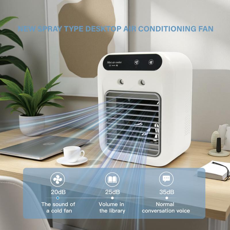 Portable Air Conditioning Fan USB Rechargeable 2 Speed Mini Quiet Air Conditioner with Touch Control & Mist Spray Desktop Cooling Fan for Room, Office, Dorm, or Home Use, 3 Second Cooling makeup cold humidifier - White