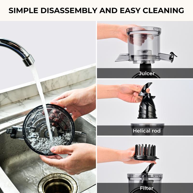 Cold Press Juicer, 5.3 Inch Large Feed Opening, Slow Masticator Chute, For Whole Vegetables and Fruits, High Yield, Easy to Clean Springtok Steel