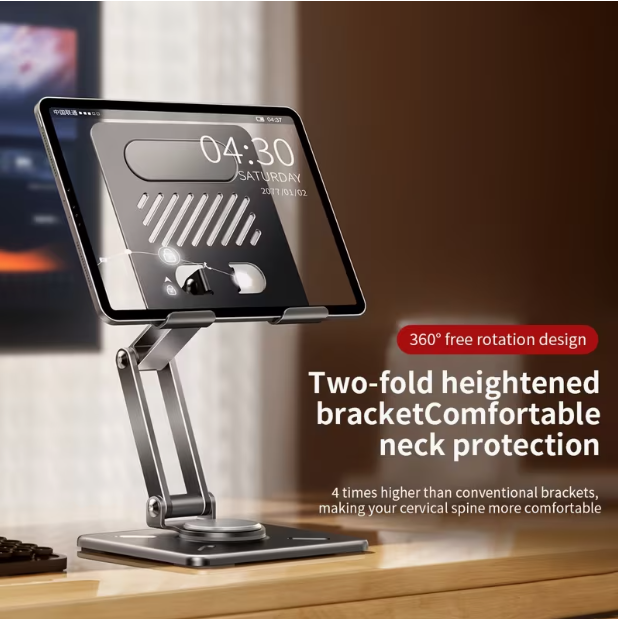 All-Metal Desktop Rotating Tablet & Phone Stand – Adjustable, Foldable, Universal, Compatible with iPad