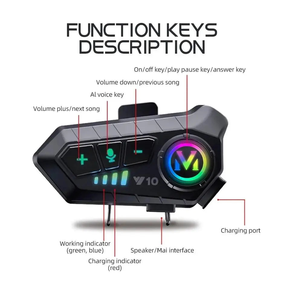 Rechargeable Motorcycle Helmet Speaker - IPX6 Water Resistant Wireless Earphone with Call Control
