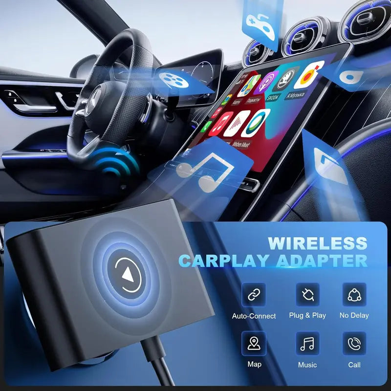 Wireless CarPlay Adapter for iPhone – Plug-and-Play, Works with iOS 10+ and 2016+ Factory CarPlay Vehicles, USB-C Connection