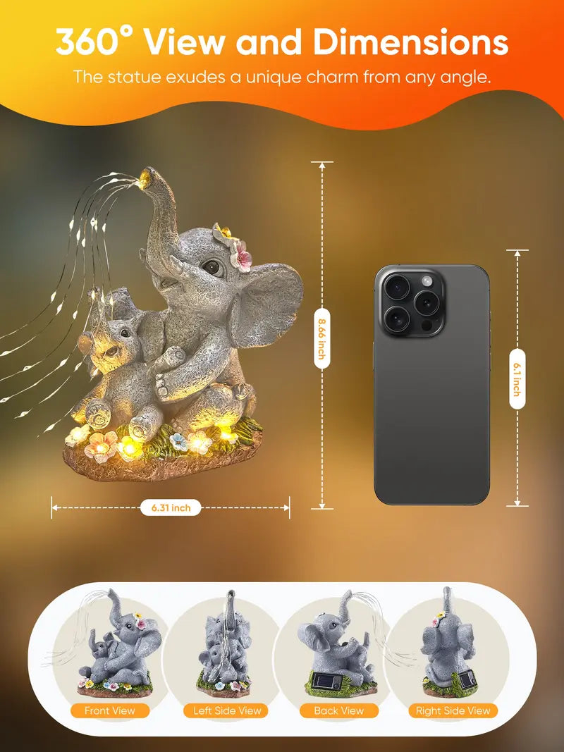 Solar Garden Decor Elephant Statues with Guitar Lights – Unique Outdoor Yard & Balcony Ornament, Great Gift for Mom, Birthday & Housewarming