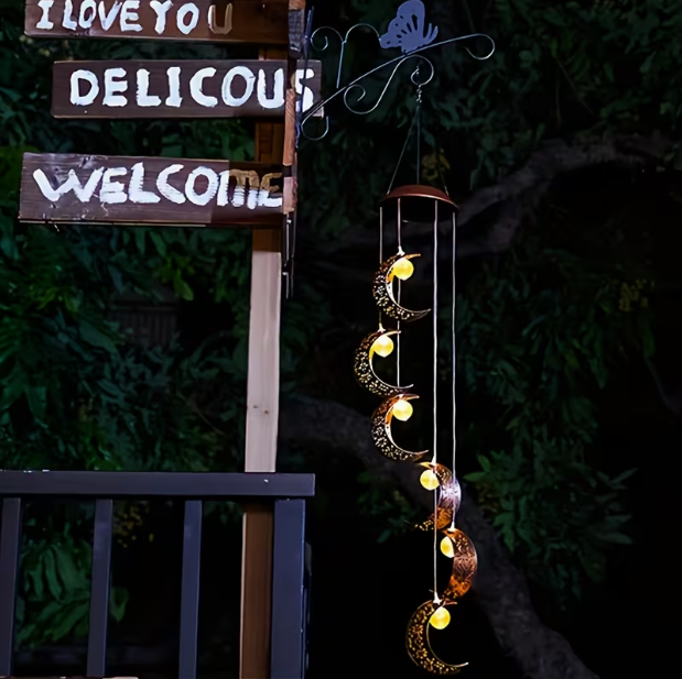 33.07" Moon-Shaped Solar Wind Chime Light – Outdoor Garden & Patio Decor, Celestial Theme