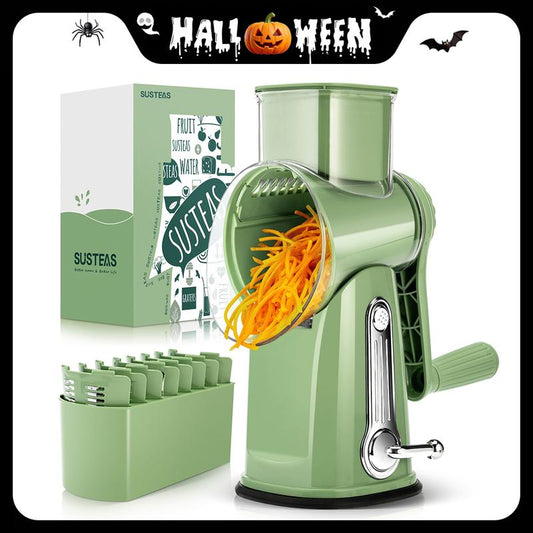 Rotary Cheese Grater with Handle, 5 Well-Designed Blades, Strong Suction Cup Base, Kitchen Utensils Vegetable Slicer Dicer Fruit Vegetable Slicer Gadgets Kitchen