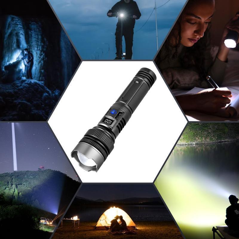 EXOVAN 2-in-1 Strong Flashlight (Power Bank),Digital display of power, Rechargeable,Zoomable, , X4Waterproof, Adjustable Brightness Flash Light for Outdoor, Emergency, Camping Accessories,Black