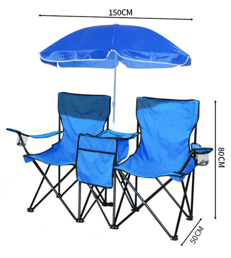 Double Portable Picnic Chairs, Folding Camping Chairs w/Detachable Umbrella, Cooler Bag, Cup Holders, Patio Beach Camping Chairs for Outdoors football baseball season