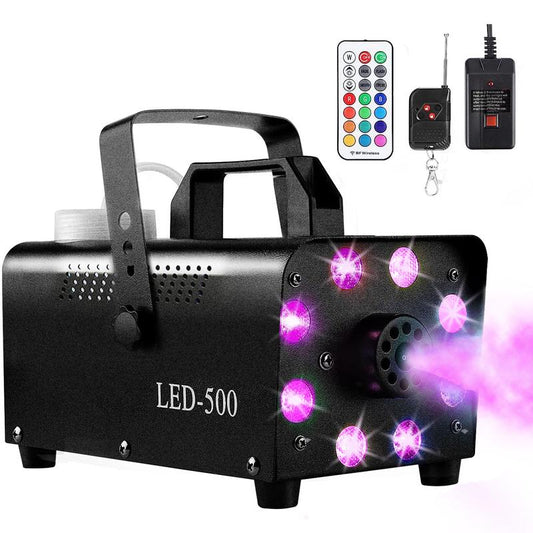 Fog Machine, Smoke Machine for Party, 500W With 13-Colors 8 LED Lights & Strobe Effect With Wireless Remote Control For Wedding Stage Halloween
