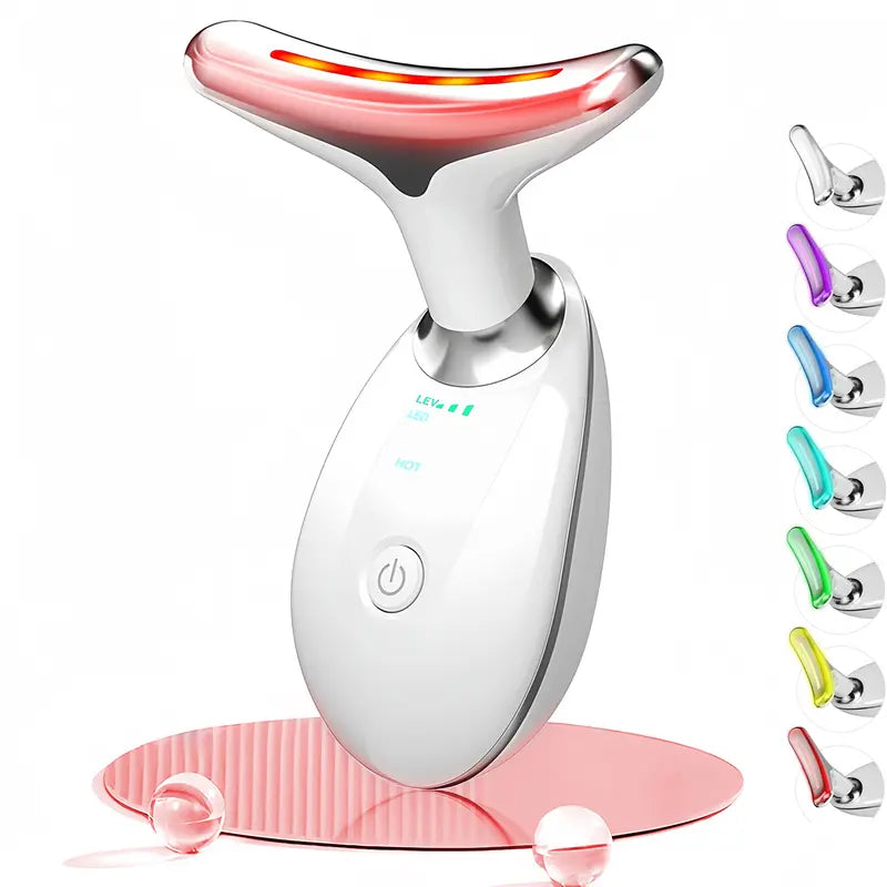 7 Color Facial Massager Tool, Facial and Neck Massager with 7 LED Light, Skin Care Device, Suitable for Neck Facial Leg, Gift for Women Mother