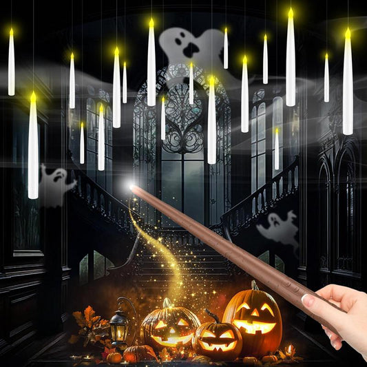 Flameless Candles with Magic Wand Remote for Christmas Decor, 6.6" Floating Candles Battery Operated Hanging Window Candles, Flickering Electric LED Candle for Christmas Halloween Decorations
