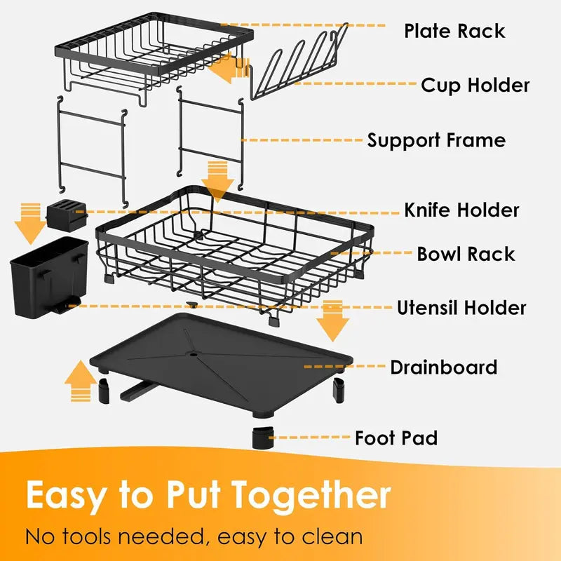 2 Tier Dish Drying Rack for Kitchen Counter Metal Dish Racks Drainers with Knife Cup Utensil Holder