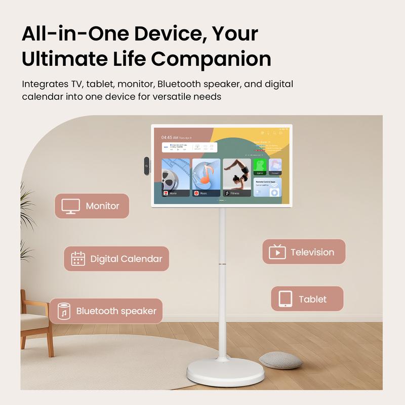 【Ultra-Large 15000mAh Battery】2025 Apolosign Gen 2 Portable TV,  27 inch True 4K UHD Portable TV, 6GB+128GB, Google EDLA-Certified Android 15 OS, Touch Screen, Voice Remote Control, Support Google Calendar, Full Swivel Rotation