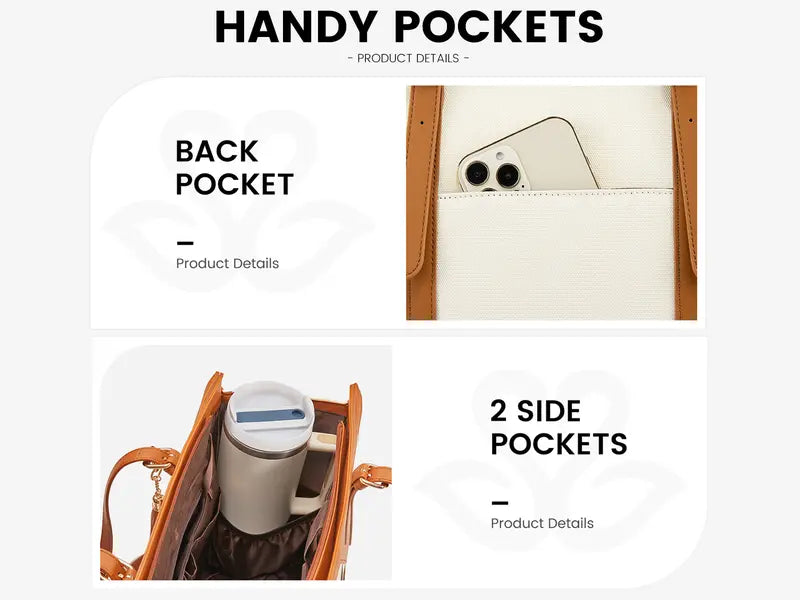 25new Canvas Laptop Tote Bag ches for Women with Clutch Purse, Lightweight Tote Bag with 2 Cup Holder, Purses for Women, Computer bag for Work, Office, Casual