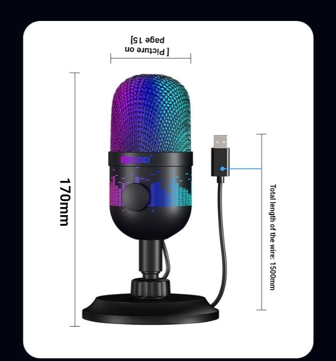 USB Gaming Microphone – Plug & Play, RGB Light, One-Click Mute, Noise Reduction, Volume Gain, Compatible with PC, Mac, PS4/PS5, Ideal for Podcast, Streaming & Recording