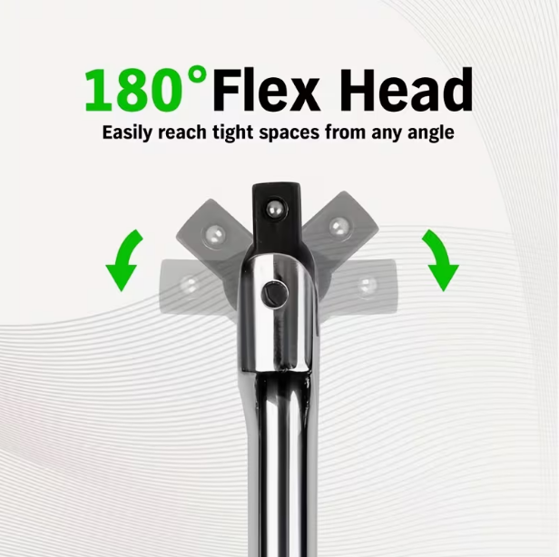 6-Piece Heavy Duty Breaker Bar Set – 1/4", 3/8" & 1/2" Drive, 6", 10" & 15" Lengths, 180° Rotatable Head
