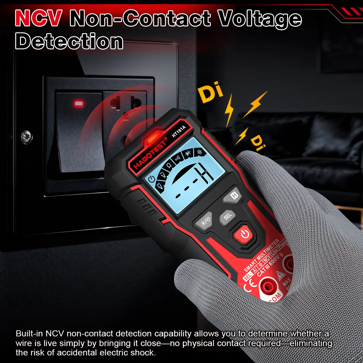HABOTEST HT161A Digital Multimeter - 600V AC/DC, 4000 Counts, Capacitor and Diode Measurement, with Tripod and Large Elevated Display