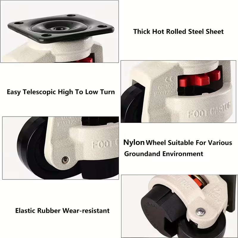 4Pcs Duty Foam Wheels Type 40F – Swivel, Adjustable Balance, 20.87kg Load for Material Handling