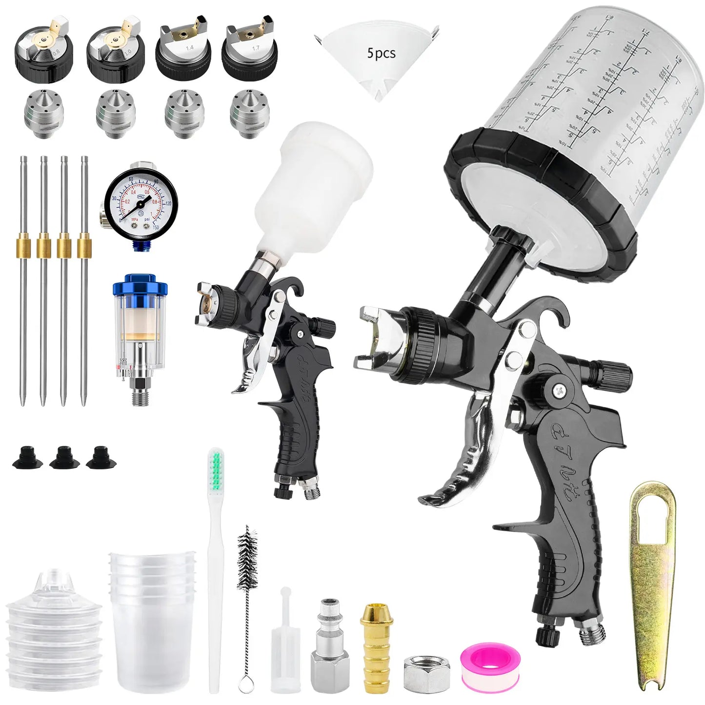 HVLP Air Spray Gun Kits, 2Pcs Automotive Paint Gun, 650ml Disposable Paint Cup & Air Regulator for Car, Primer, Topcoat & Touch-Up, Furniture, House Painting High-Pressure Aluminum mode hv lps prayer image 10
