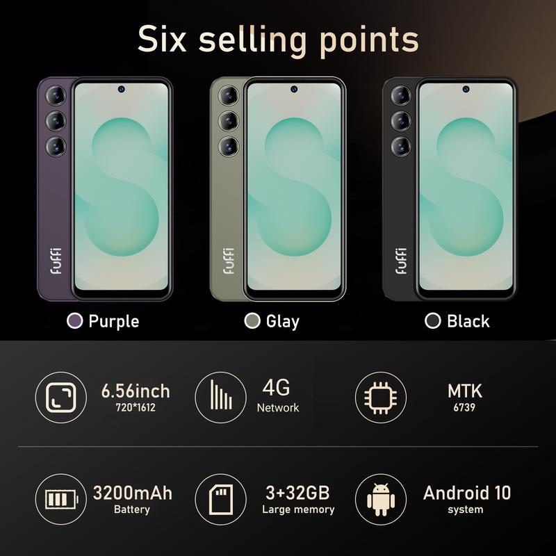 6.56 Inch Smartphone, 1 Count Unlocked 4G Network Android 10.0 Phone, Dual SIM Cards, Quad Core Processor, Fashion Phone for Gaming, Watching Movie