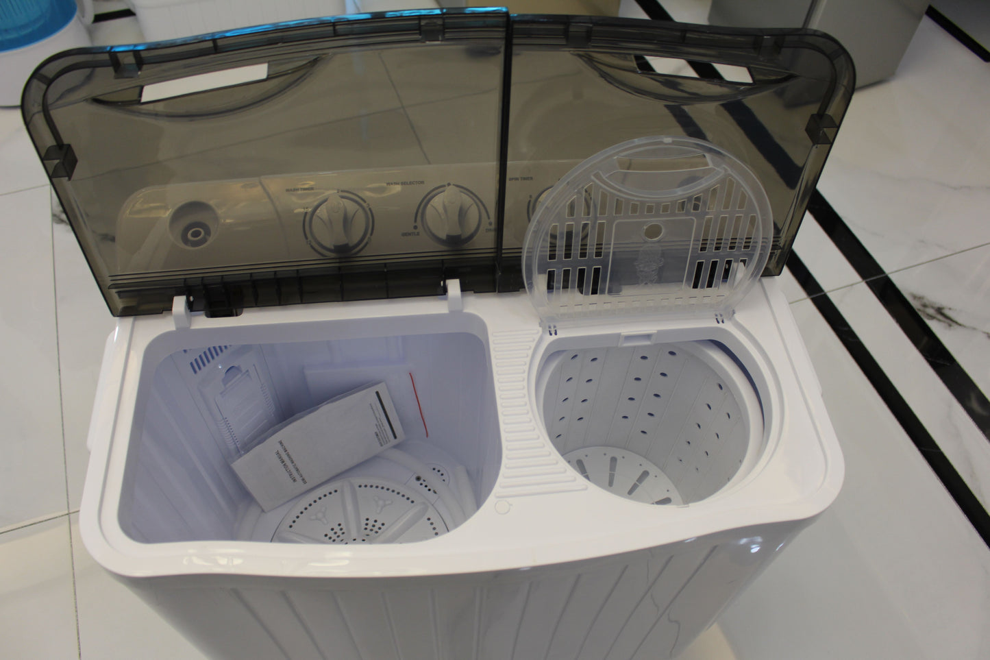 25New Twin Tub Washer 14.33Lbs semi-automatic double-bucket electric washing machine - household top-loading washing machine with new double-drum rotatingdrying function