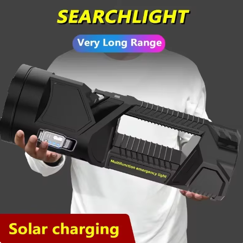 【26new】Super Bright Double-head Spotlight Portable FlashlightUSB charging, solar charging, red and blue warning, strong light flashlight