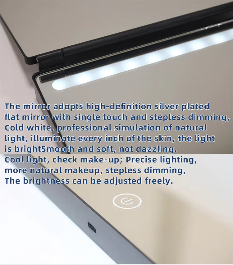 Adjustable LED Light 3 Way Mirror, Portable Trifold Mirror for Shaving, Grooming, Hair Styling, Dye Hair, Makeup, Braiding, 360 Degree Mirror