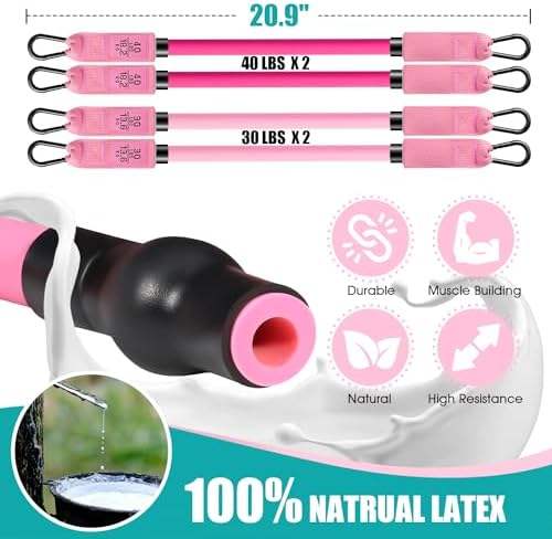 Pilates Bar Kit with Resistance Bands, Pilates Workout Equipment for Legs, Hip, Waist, Arm, Squats Exercise Equipment for Home Workouts, Adjustable 3-Section Pilates Bar Kit for Women & Men,Best Christmas Gifts for Dads/Moms/Boys/Girls