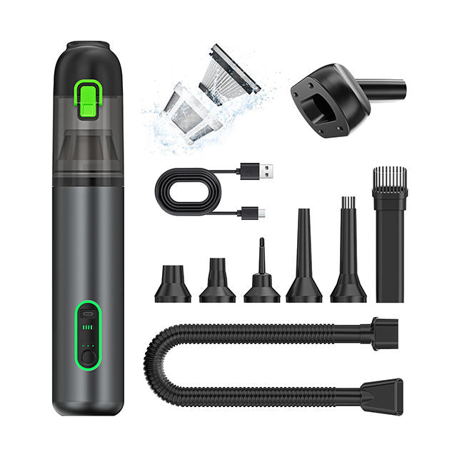 Rechargeable 3-speed vacuum cleaner with handle type C, suitable for both home and car use, multi-functional, 7500 mAh, high-pressure suction.