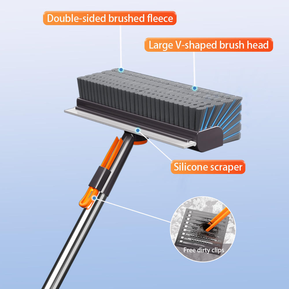 Floor Scrub Brush with Long Handle, cleaning brush,3 in 1 Scrape and Heavy-Duty Stiff Bristle Scrubber Brush for Cleaning Shower Bathroom, Patio, Garage, Kitchen, Wall and Deck,Christmas Gifts