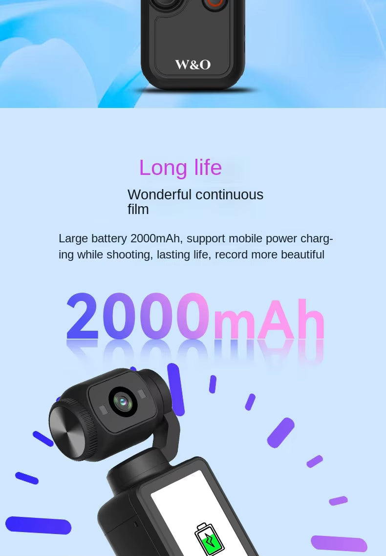 W&O Portable 2.5K Ultra HD Video Recorder with 180° Rotating Lens, Handheld Stabilizer Pocket Camera, Full Body Camera for Vlogging, Travel & Daily Life Recording, USB Rechargeable, Black, Vlogging Camera, Modern Gadget, Built-in 32G memory card