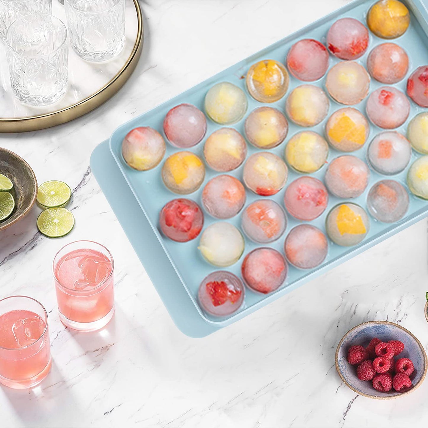 Summer Essentials 99-ball Ice Mold, Includes 3 sets of ice cube trays One spoon and one plastic storage box Suitable for pairing with various beverages and alcoholic drinks