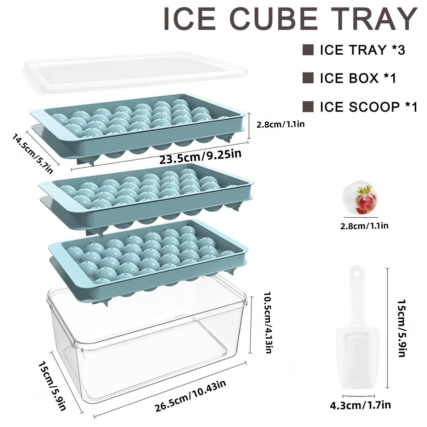 Summer Essentials 99-ball Ice Mold, Includes 3 sets of ice cube trays One spoon and one plastic storage box Suitable for pairing with various beverages and alcoholic drinks