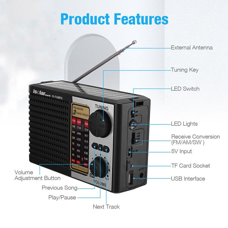 Portable Solar Emergency Radio MP3 Player High-Quality Digital Sound, FM/AM & Shortwave Reception, Rechargeable, Ultra-Portable Design