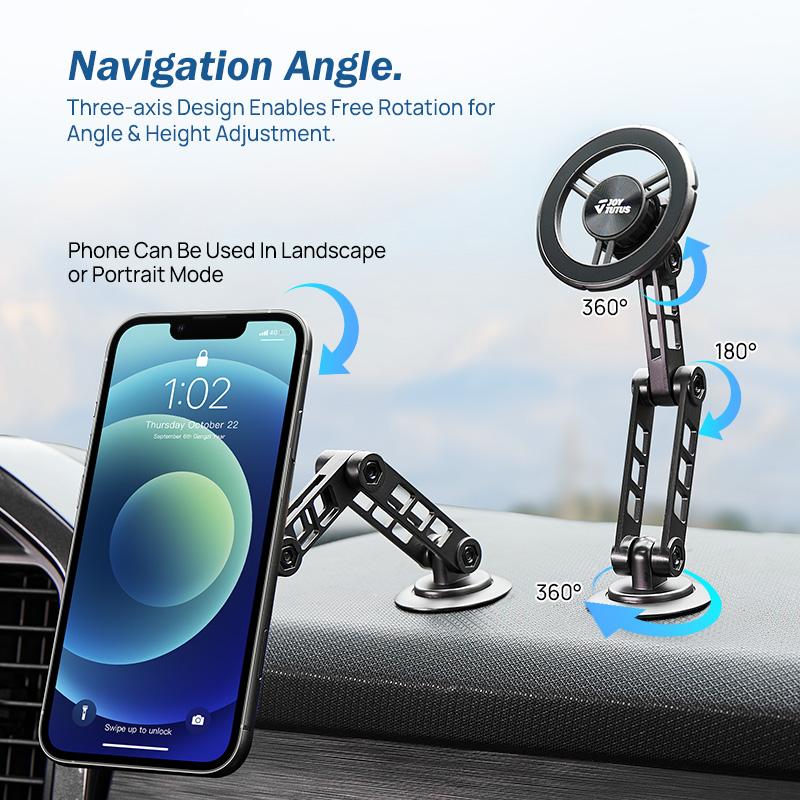 Joytutus Car Phone Holder Magnetic Alloy Rotating Folding Magsafe Phone Mount for Easy Navigation and Calls Automotive Electronics Accessories Aesthetic Compact Durable Installation Portable Space Stand Foldable Cellphone Smartphone Space Stand