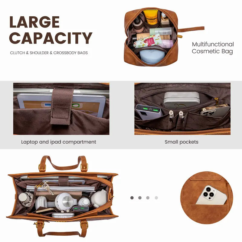 25new Canvas Laptop Tote Bag ches for Women with Clutch Purse, Lightweight Tote Bag with 2 Cup Holder, Purses for Women, Computer bag for Work, Office, Casual