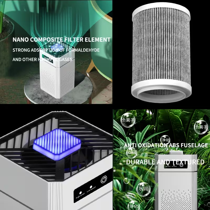 Portable Negative‑Ion Air Purifier with HEPA Filter, USB Charging Cable Included, Remove Dust & Odor, Air Flow 51‑150m³/h, Durable Plastic Housing