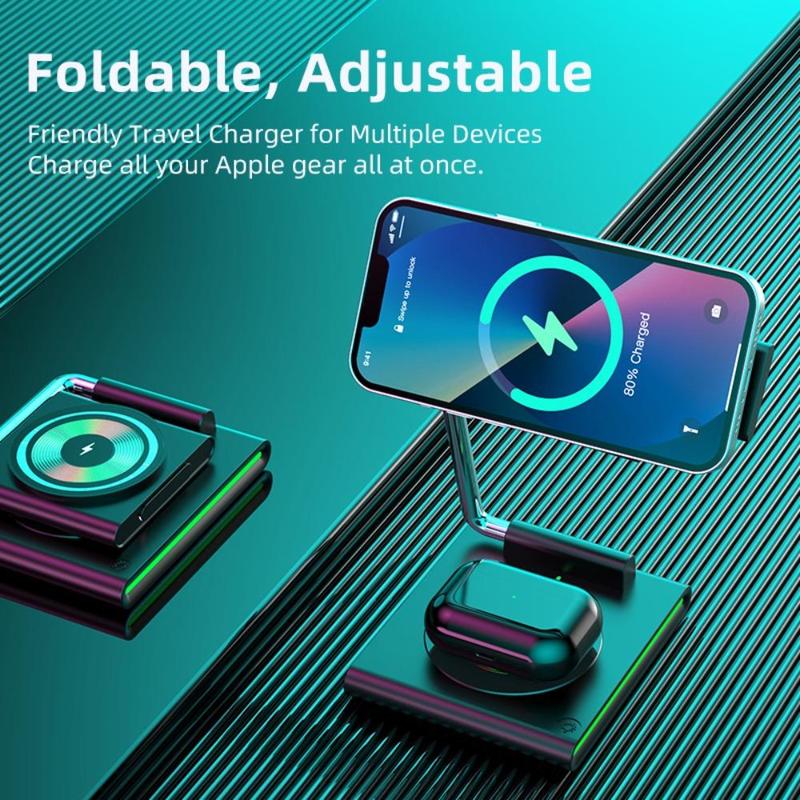 3-In-1 Foldable Magnetic Wireless Charger, Portable Magnetic Wireless Charger, Multifunctional Charging Station For Phone, Earphone & Watch