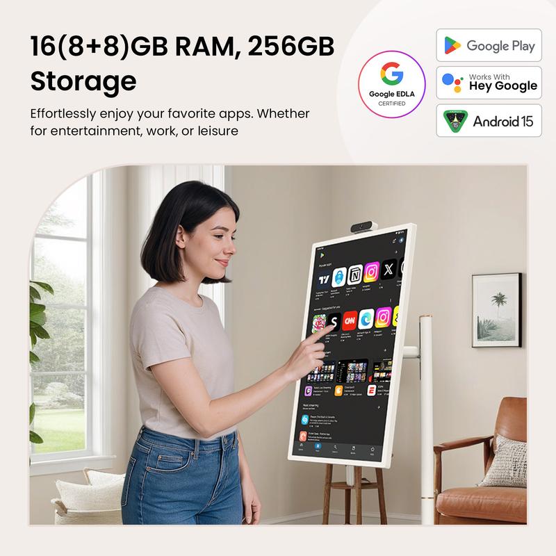 【Ultra-Large 15000mAh Battery】2025 Apolosign Gen 2 Portable TV,  27 inch True 4K UHD Portable TV, 6GB+128GB, Google EDLA-Certified Android 15 OS, Touch Screen, Voice Remote Control, Support Google Calendar, Full Swivel Rotation