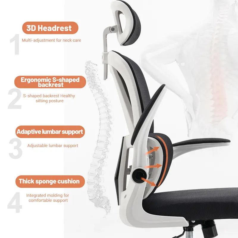 【Back To School】 Ergonomic Office Chair Comfort Home Desk Chair Adjustable High Back Mesh Chair Lumbar Support Computer Chair with Flip-up Arms for Gaming office chair