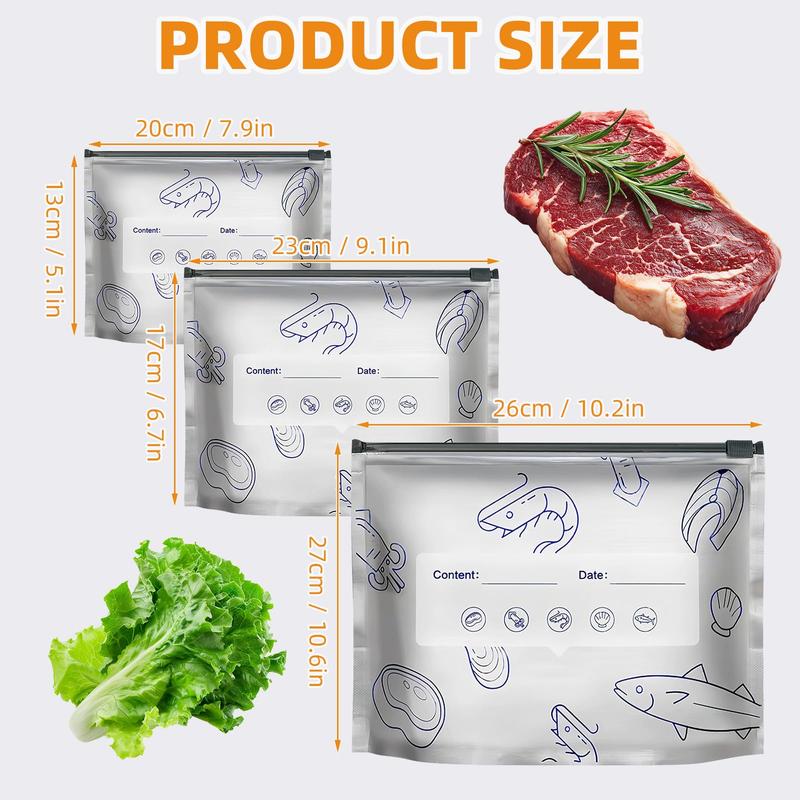 Reusable Aluminum Foil Sealable Storage Bags, 2025 New Resealable Vacuum Zipper Pouches for Food, Stand Up Foil Sealable Bags with Label and Zip Lock for Vegetable Fruit Meat