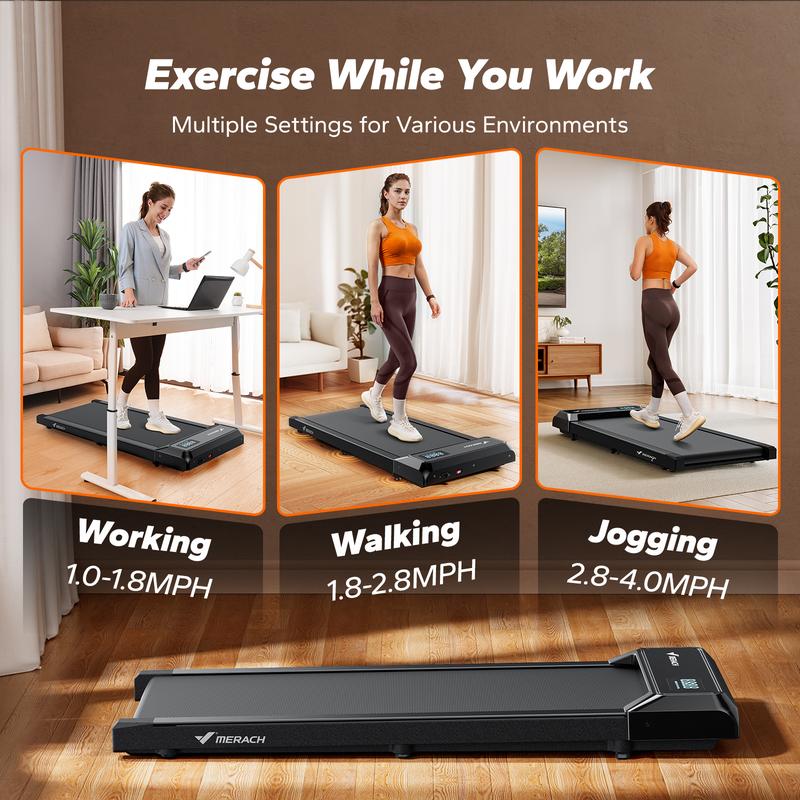 Under Desk Treadmill, 2-in-1 Walking Pad for Walking and Jogging 2.5HP Low-Noise Treadmill with Remote Control Lanyard 265lbs Weight Capacity