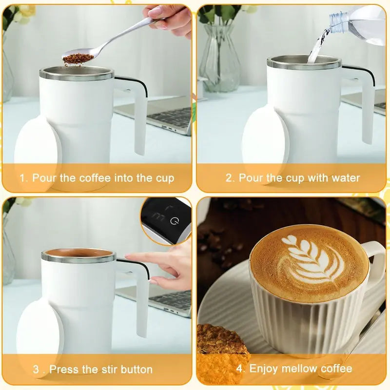 Essential for drinking coffee 380ml/12.85oz Automatic Magnetic Stirring Coffee Cup, Rechargeable Electric Coffee Mug, Digital Display Personal Coffee Cup, Gifts for Family Friend