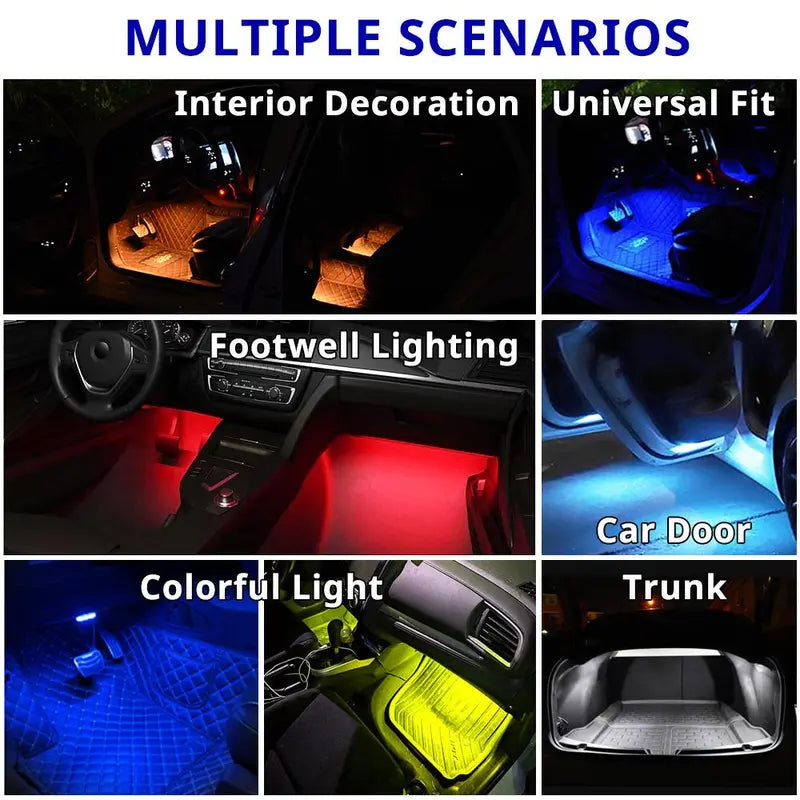 8 lights and 1 remote control Remote Control Car Footwell Light, USB Rechargeable RGB LED Dashboard Light, Waterproof Interior Car Lighting Accessories, LED Car Lights for Cars, Motorcycles, SUVs, Pickups, LED Car Ambient Light