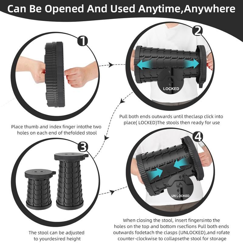 SPOVEN Upgraded Collapsible Stool Lightweight Portable Telescoping Stool with Load Capacity 400lbs ,Retractable Stool for Outdoor Fishing,Hiking,BBQ,Camping,Gardening